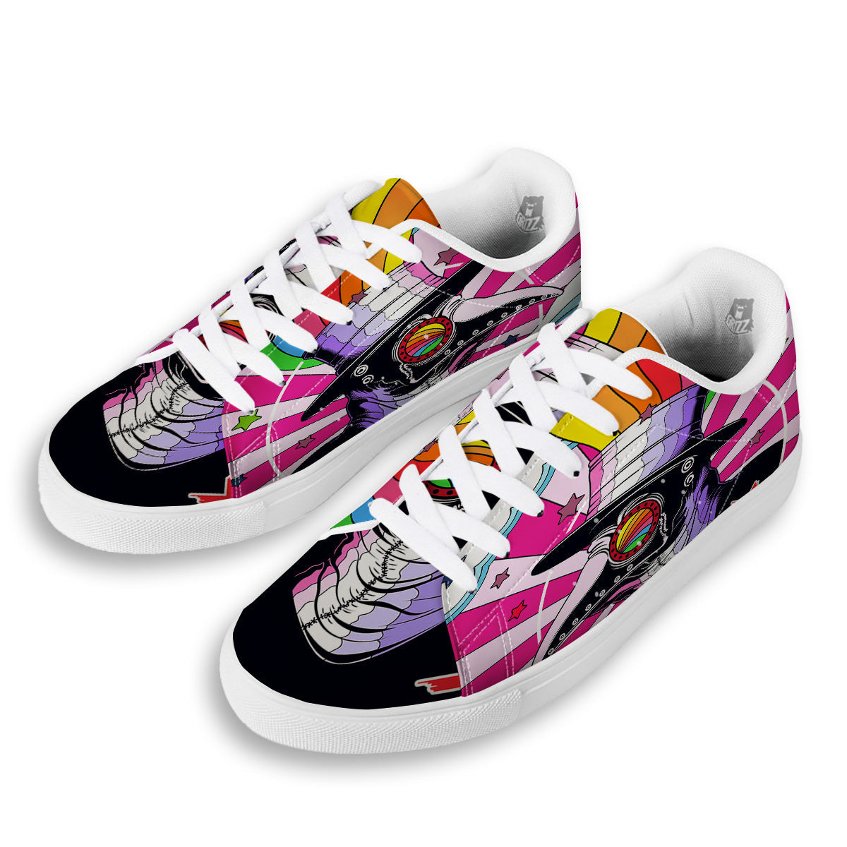 Hippie Plague Doctor Colorful Print White Low Top Sneakers-grizzshop