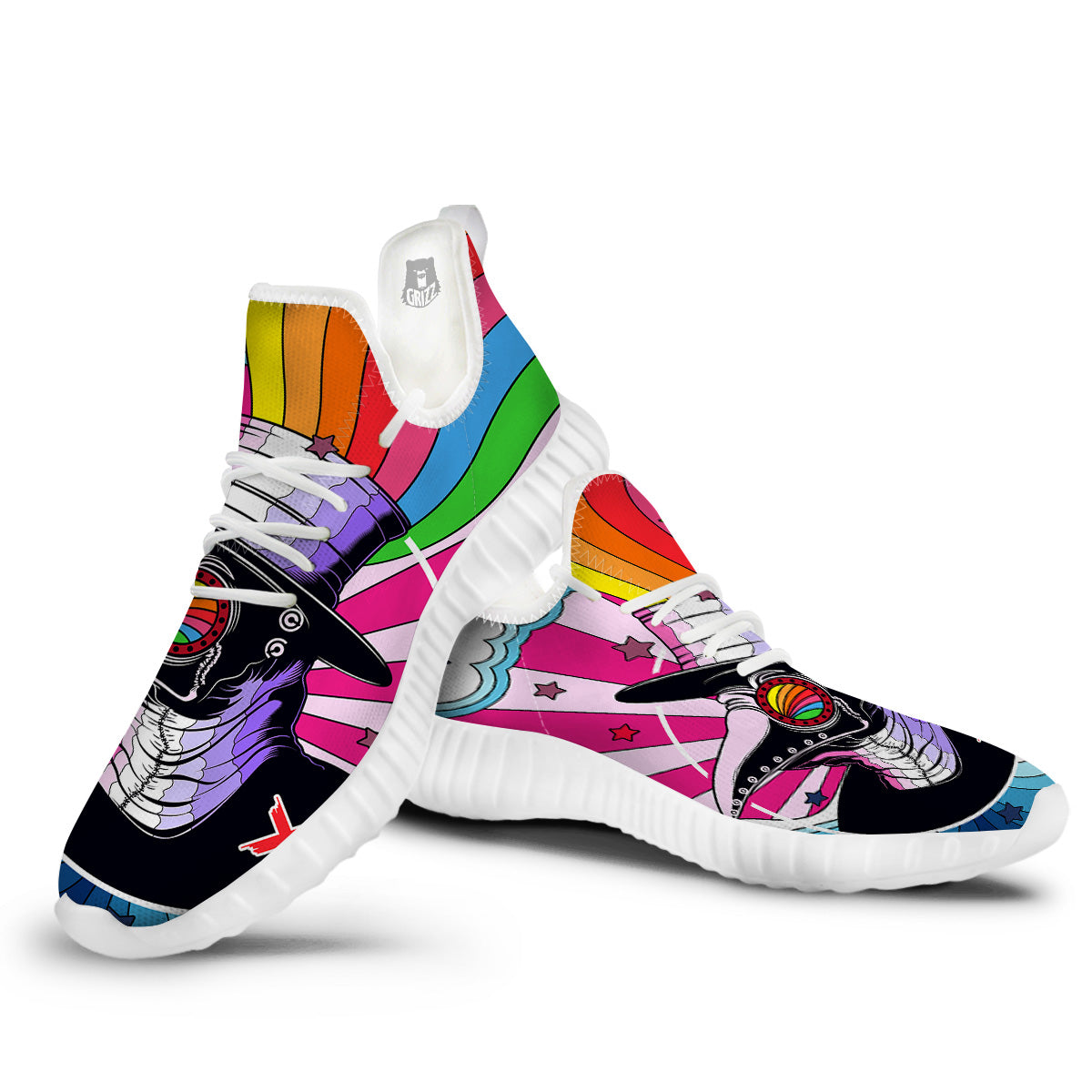 Hippie Plague Doctor Colorful Print White Walking Shoes-grizzshop