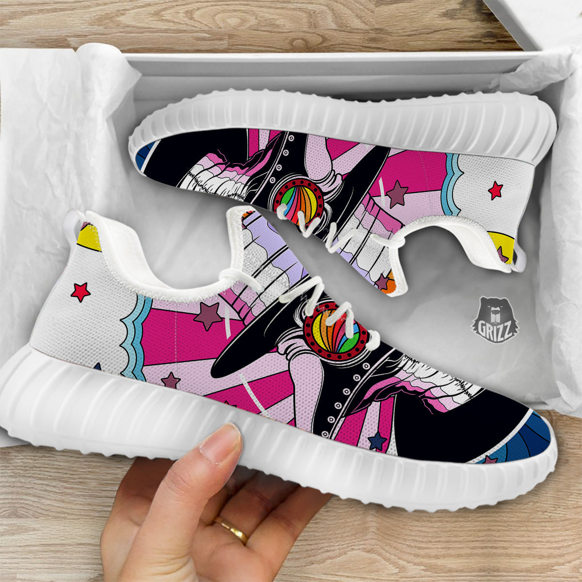 Hippie Plague Doctor Colorful Print White Walking Shoes-grizzshop