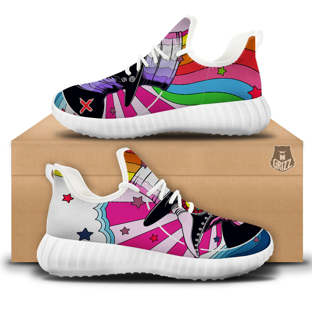 Hippie Plague Doctor Colorful Print White Walking Shoes-grizzshop
