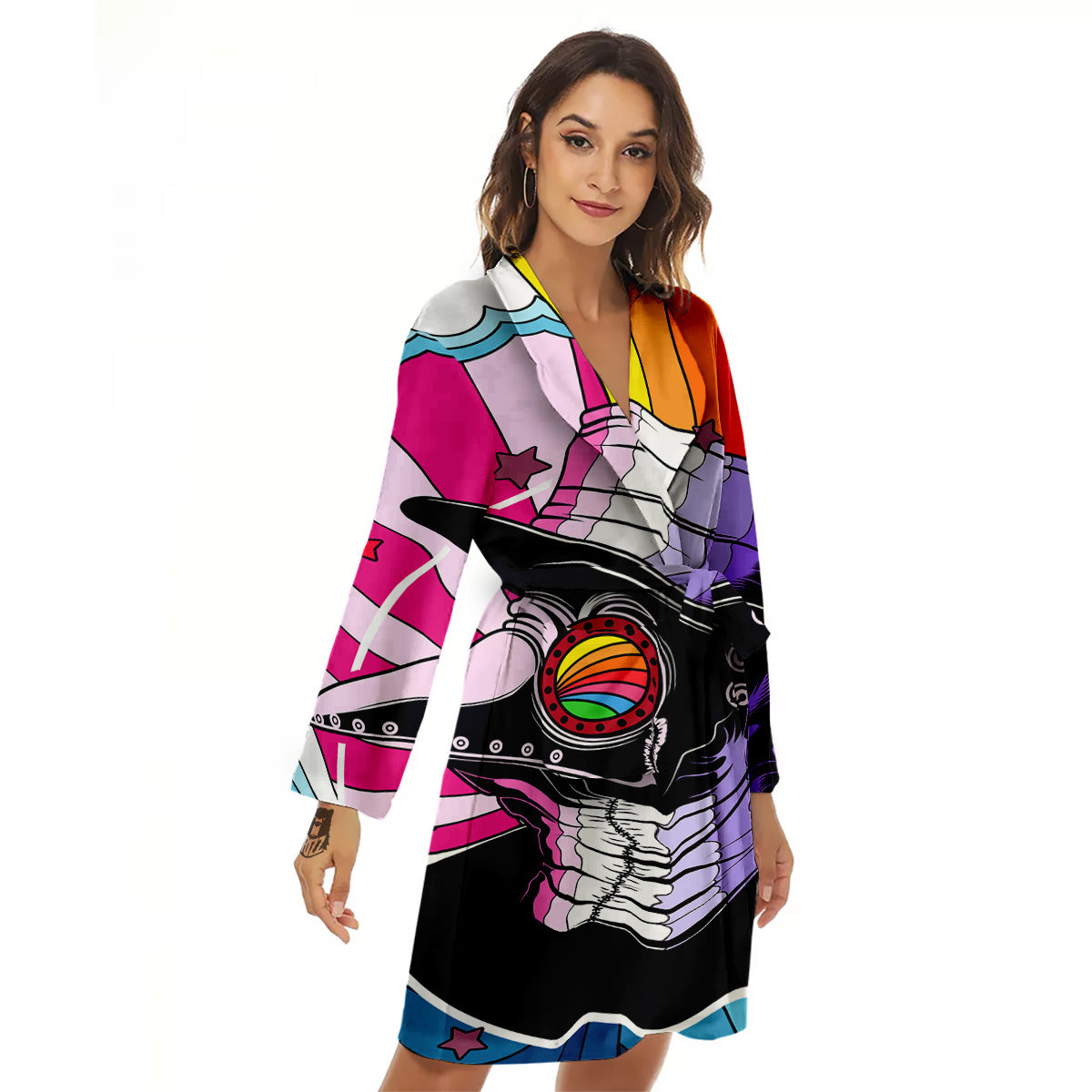 Hippie Plague Doctor Colorful Print Women's Robe-grizzshop