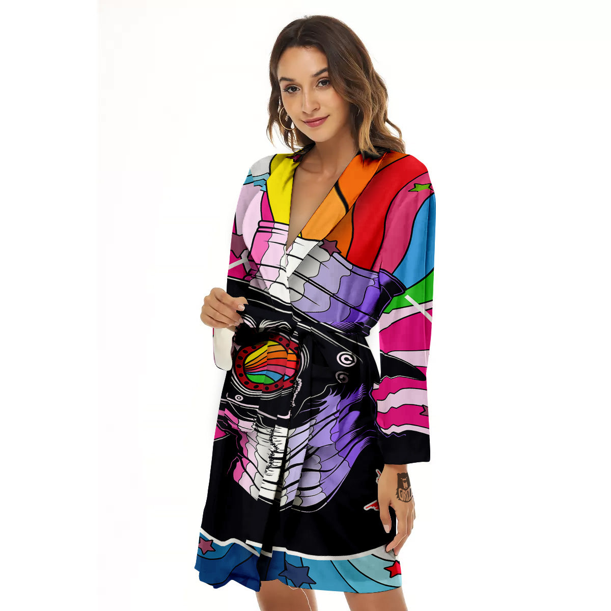 Hippie Plague Doctor Colorful Print Women's Robe-grizzshop