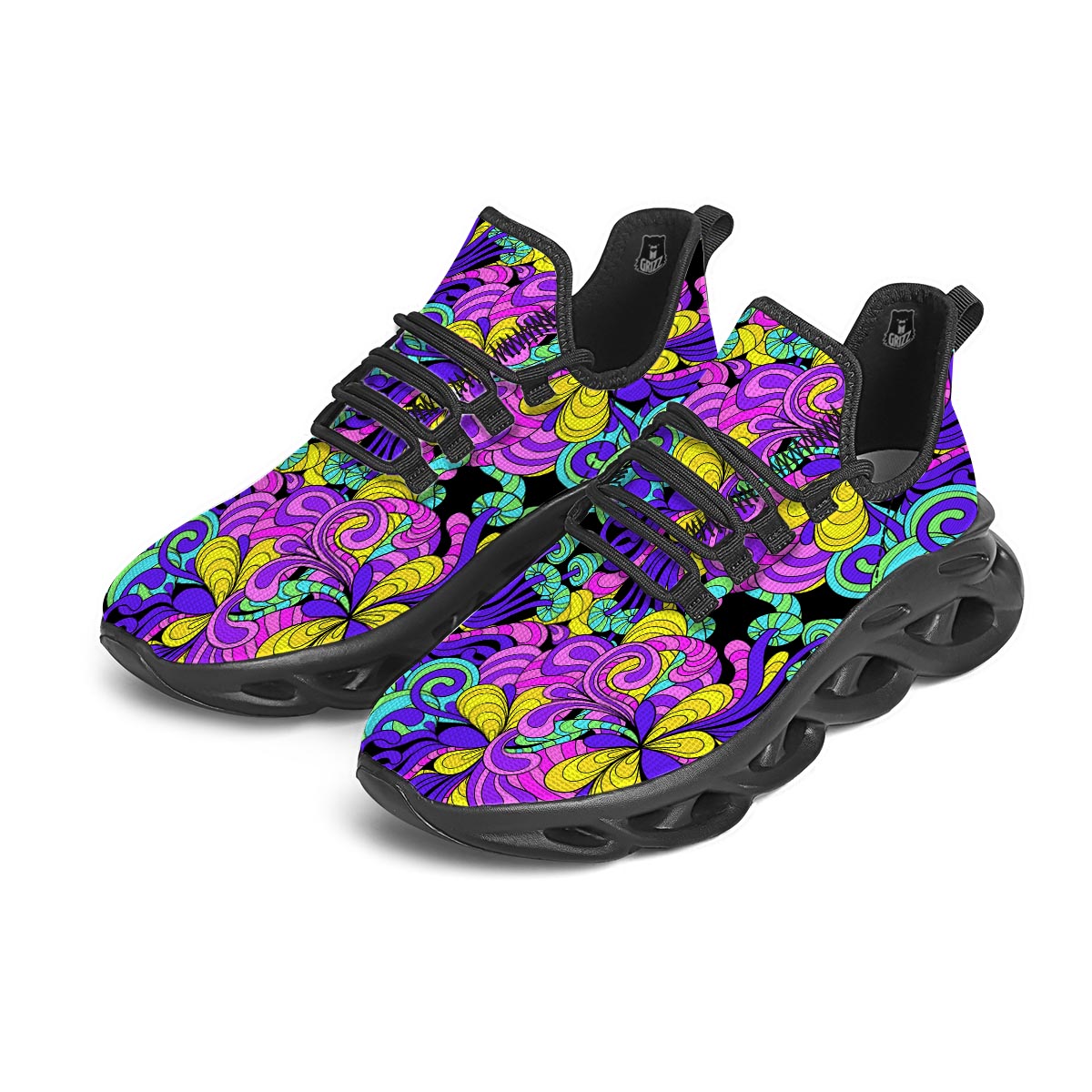 Hippie Psychedelic Mushroom Black Running Shoes-grizzshop
