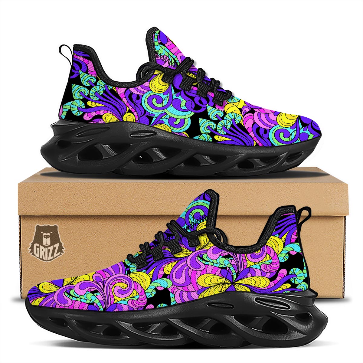 Hippie Psychedelic Mushroom Black Running Shoes-grizzshop
