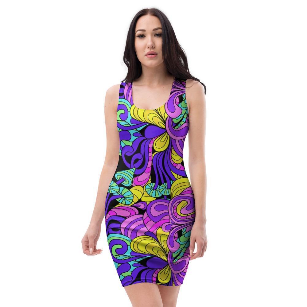 Hippie Psychedelic Mushroom Bodycon Dress-grizzshop