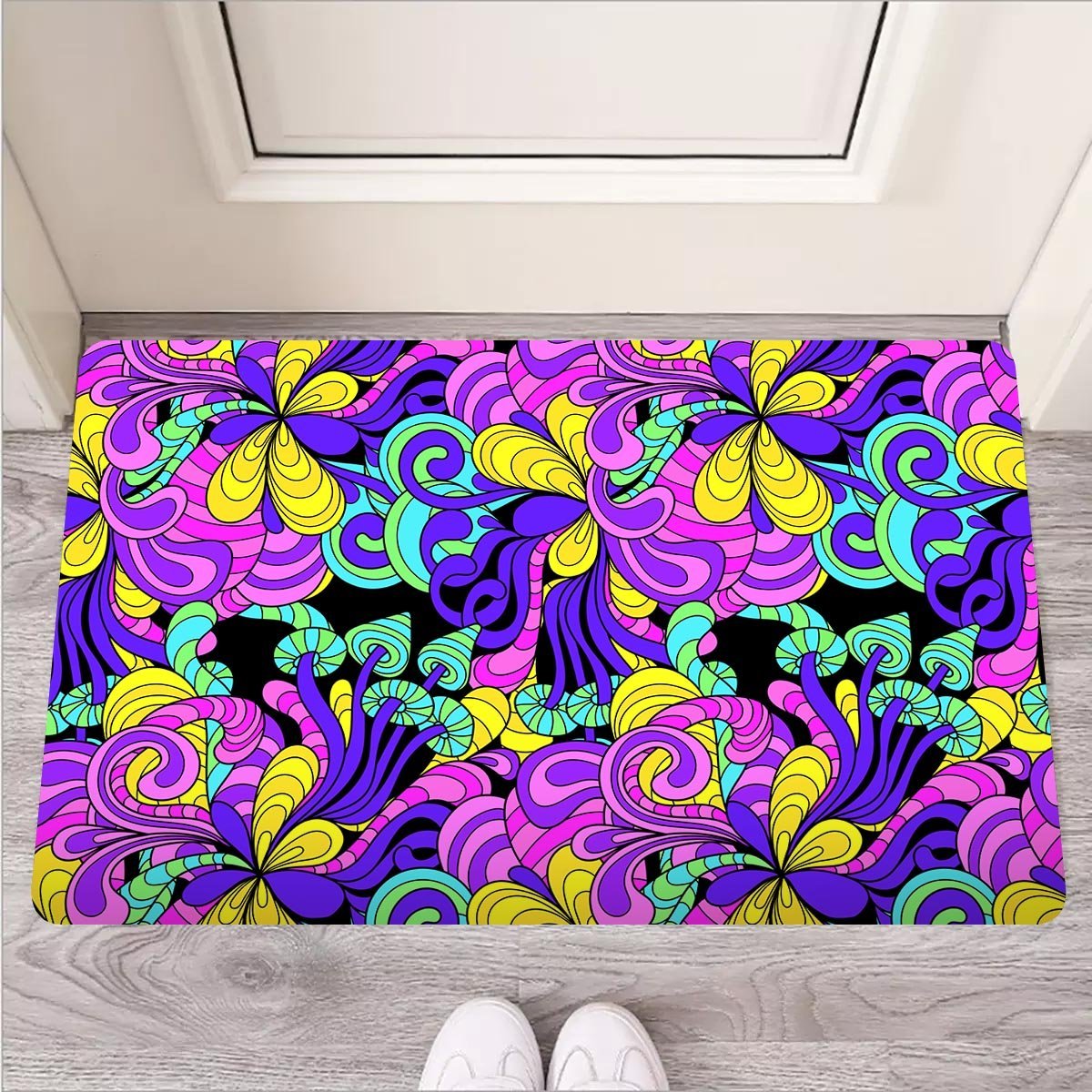 Hippie Psychedelic Mushroom Door Mat-grizzshop