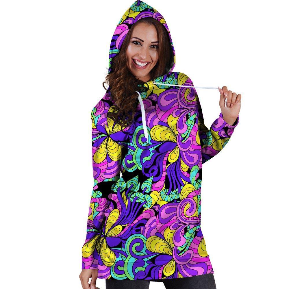 Hippie Psychedelic Mushroom Hoodie Dress-grizzshop