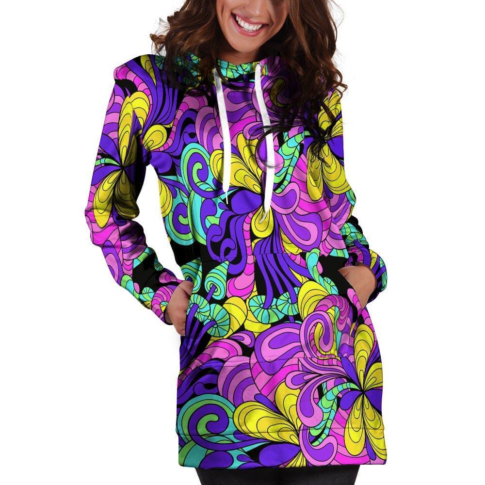 Hippie Psychedelic Mushroom Hoodie Dress-grizzshop