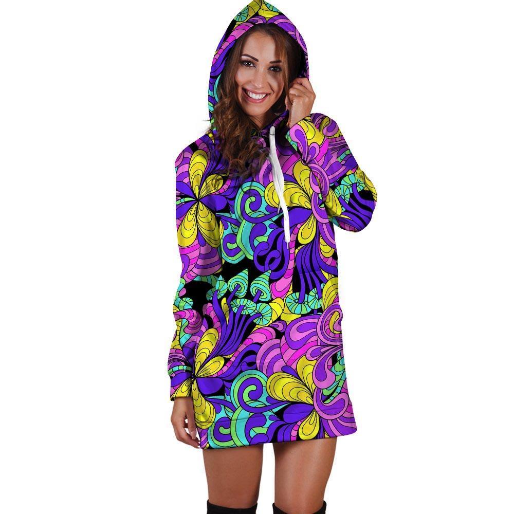 Hippie Psychedelic Mushroom Hoodie Dress-grizzshop