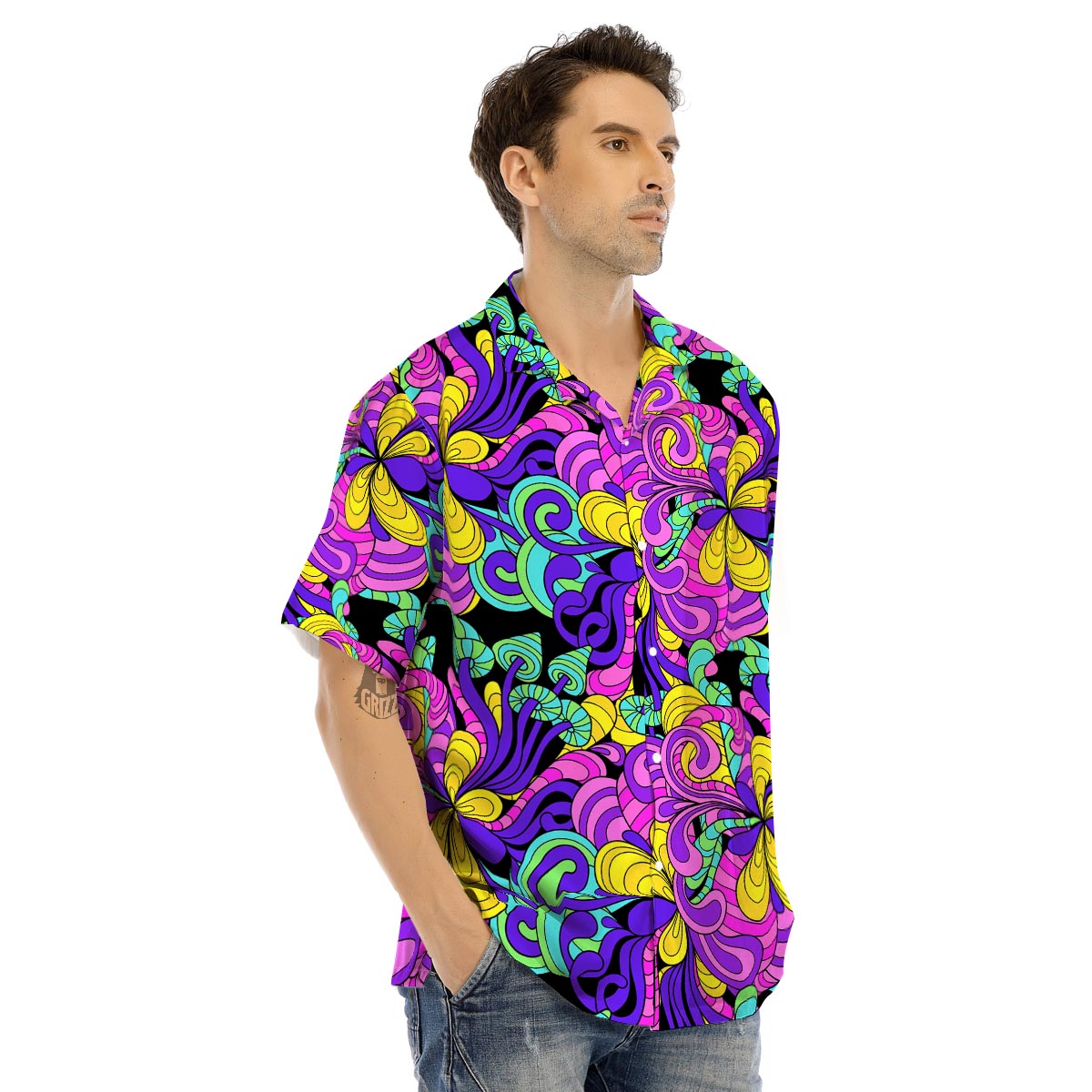 Hippie Psychedelic Mushroom Men’s Hawaiian Shirt-grizzshop