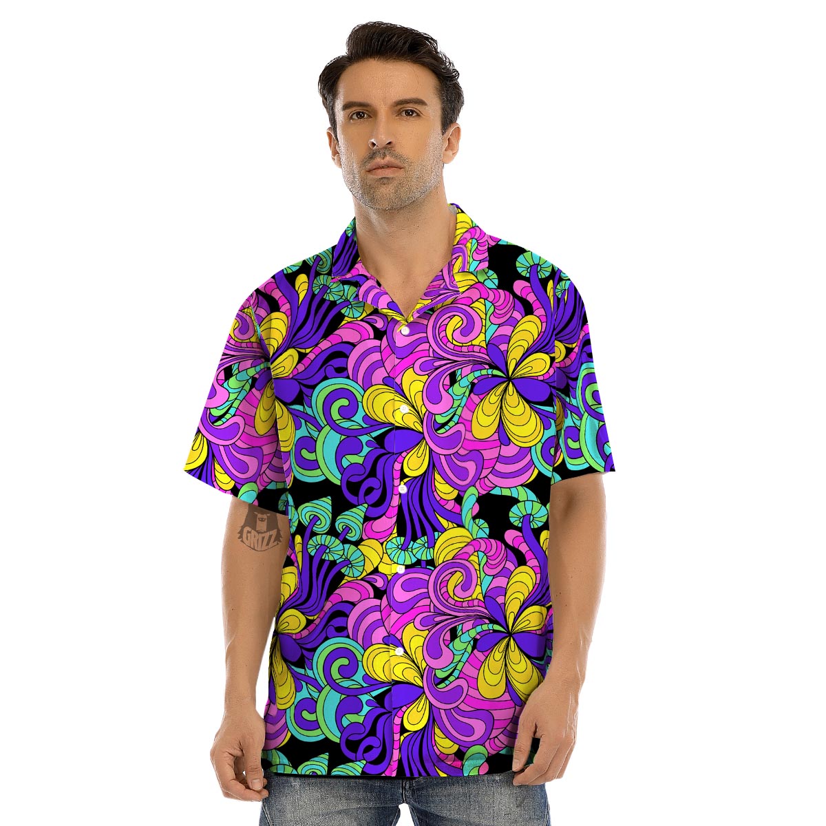 Hippie Psychedelic Mushroom Men’s Hawaiian Shirt-grizzshop