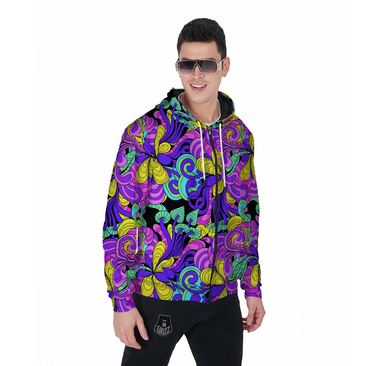 Hippie Psychedelic Mushroom Men's Zip Up Hoodie-grizzshop