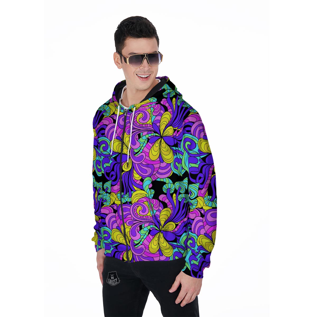 Hippie Psychedelic Mushroom Men's Zip Up Hoodie-grizzshop
