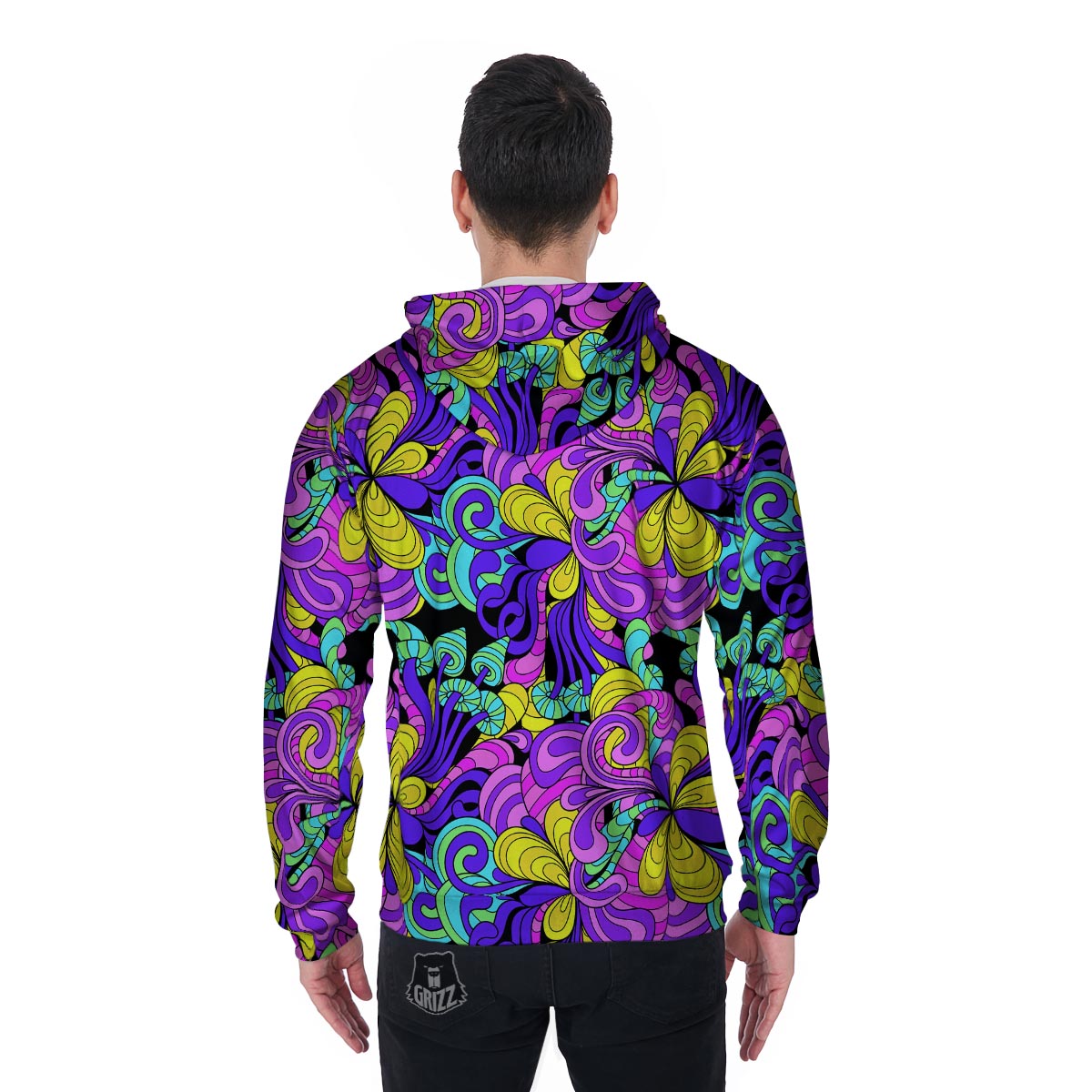 Hippie Psychedelic Mushroom Men's Zip Up Hoodie-grizzshop