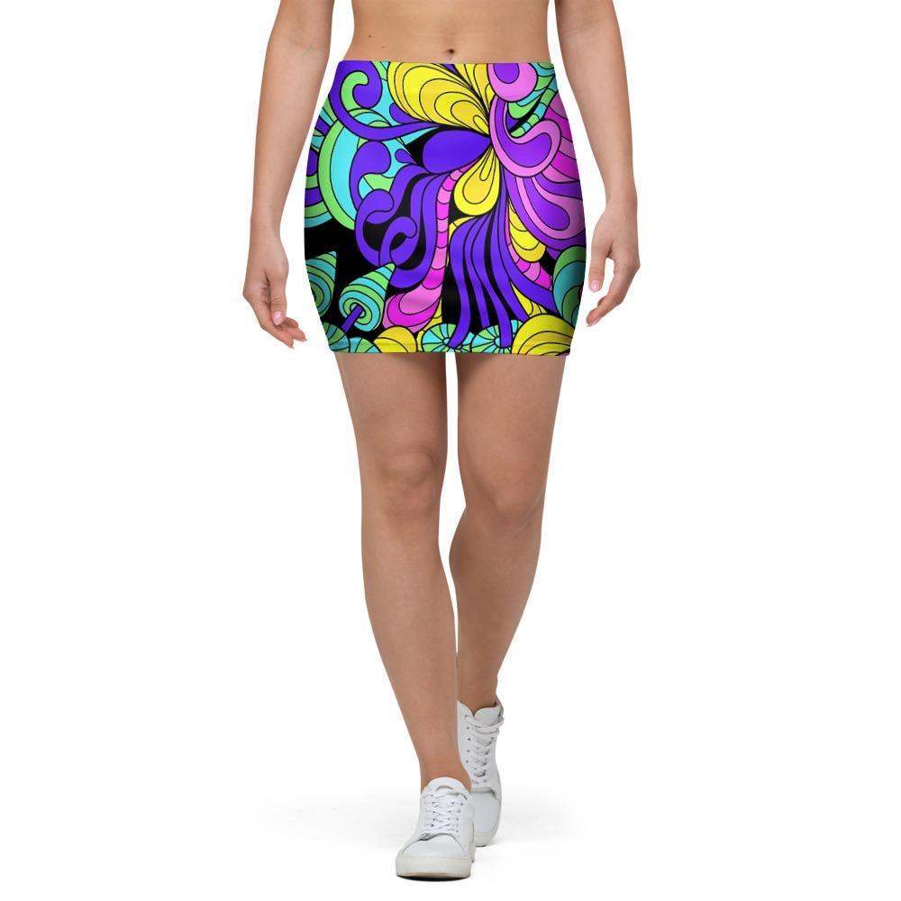 Hippie Psychedelic Mushroom Mini Skirt-grizzshop