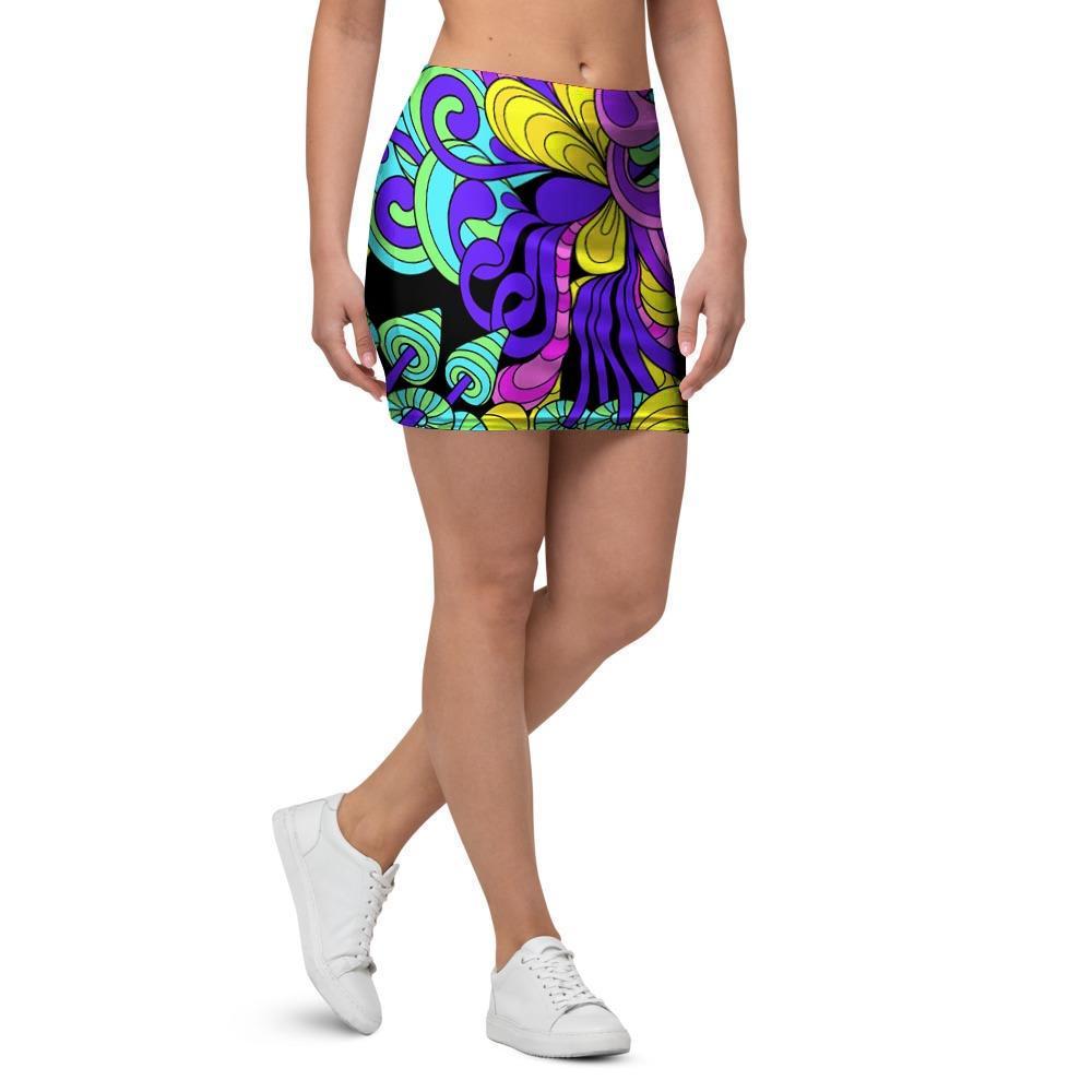 Hippie Psychedelic Mushroom Mini Skirt-grizzshop