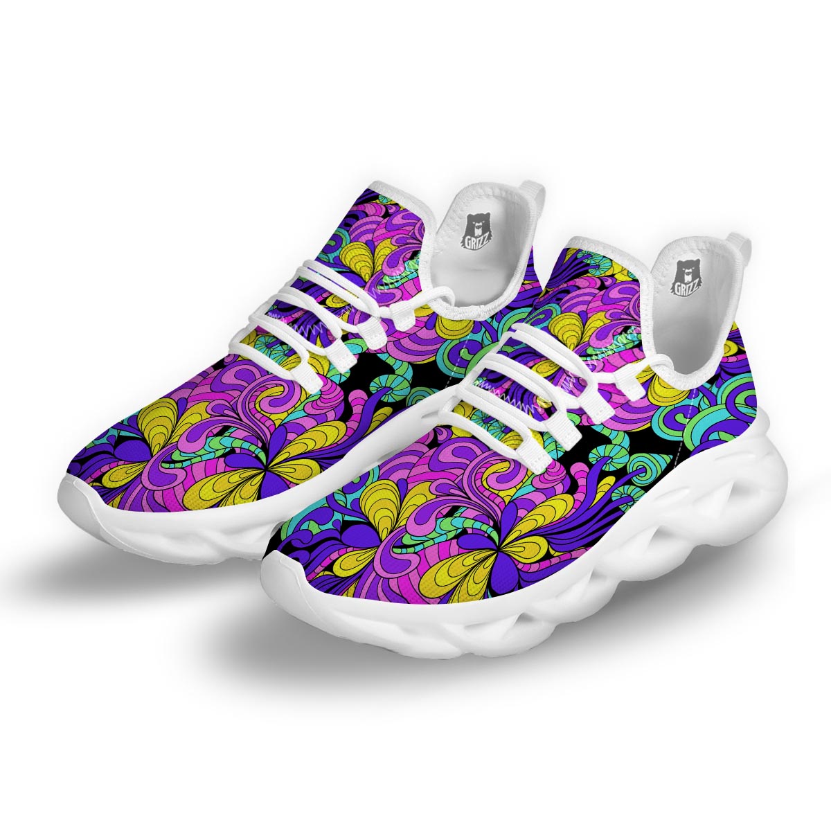 Hippie Psychedelic Mushroom White Running Shoes-grizzshop