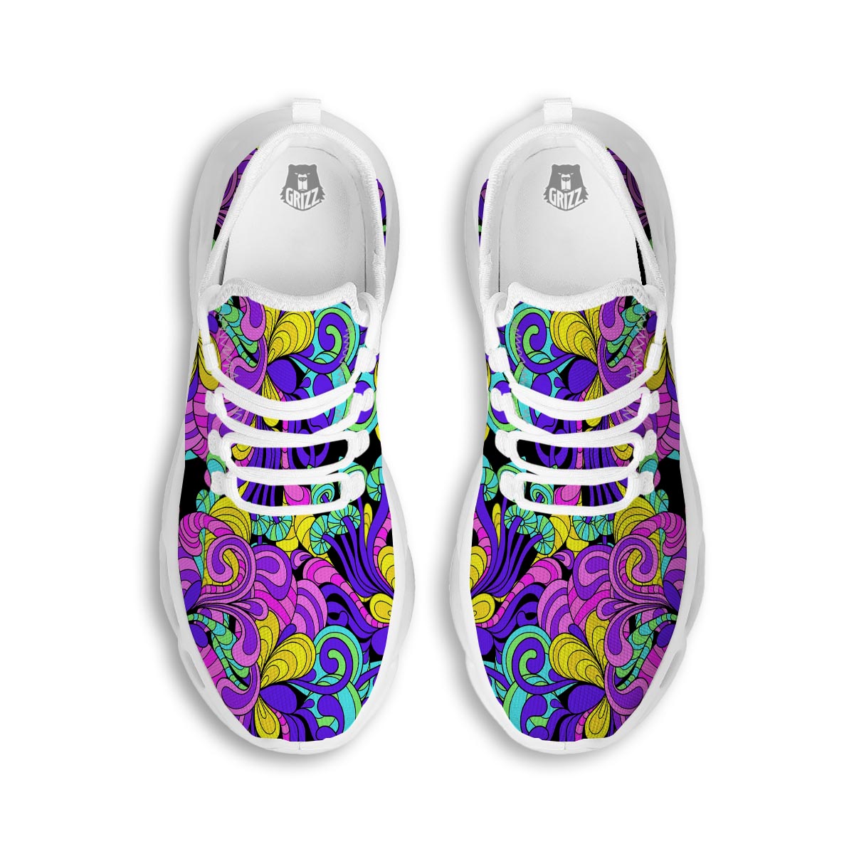 Hippie Psychedelic Mushroom White Running Shoes-grizzshop