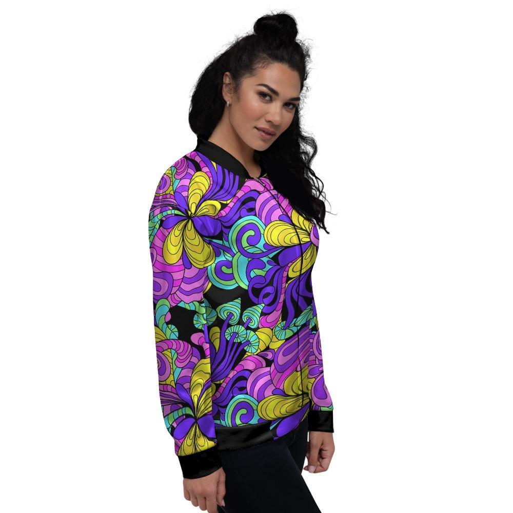 Hippie Psychedelic Mushroom Women's Bomber Jacket-grizzshop