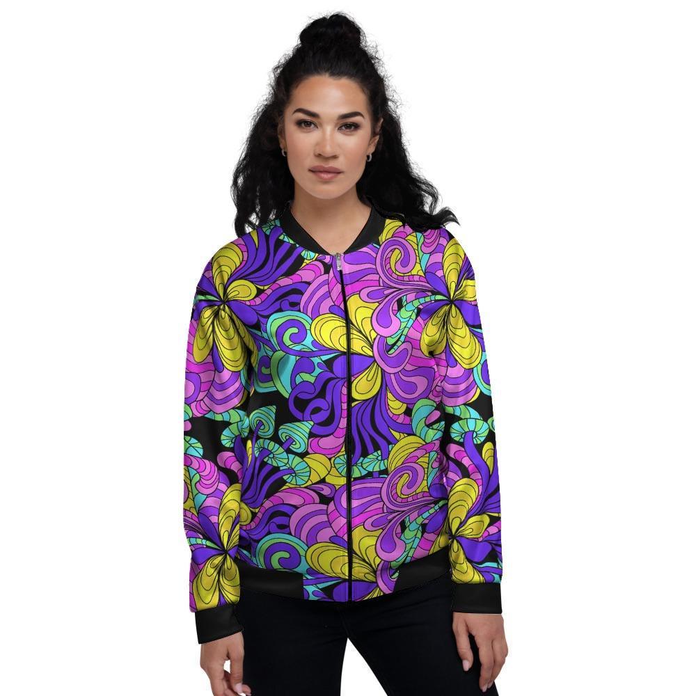 Hippie Psychedelic Mushroom Women's Bomber Jacket-grizzshop