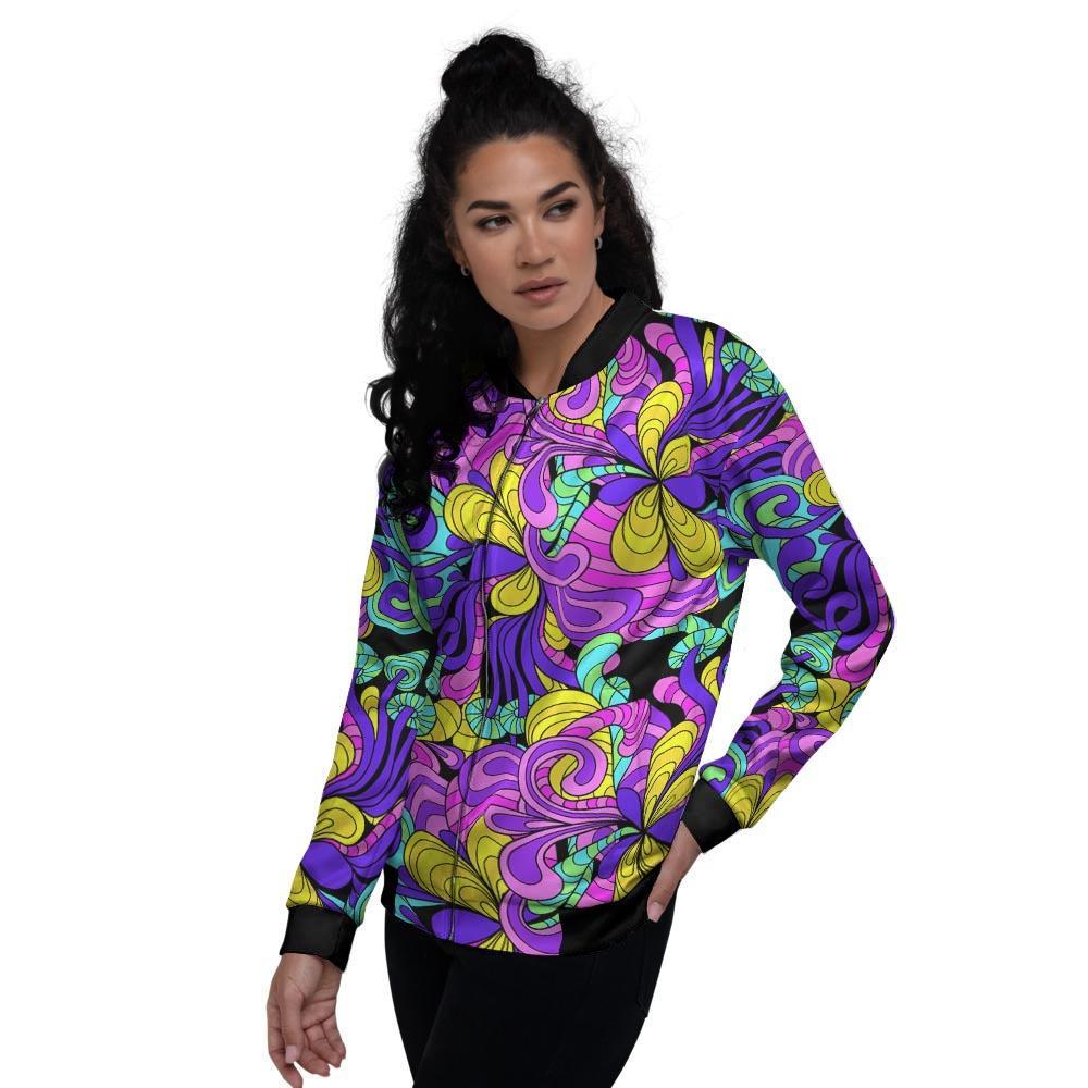 Hippie Psychedelic Mushroom Women's Bomber Jacket-grizzshop