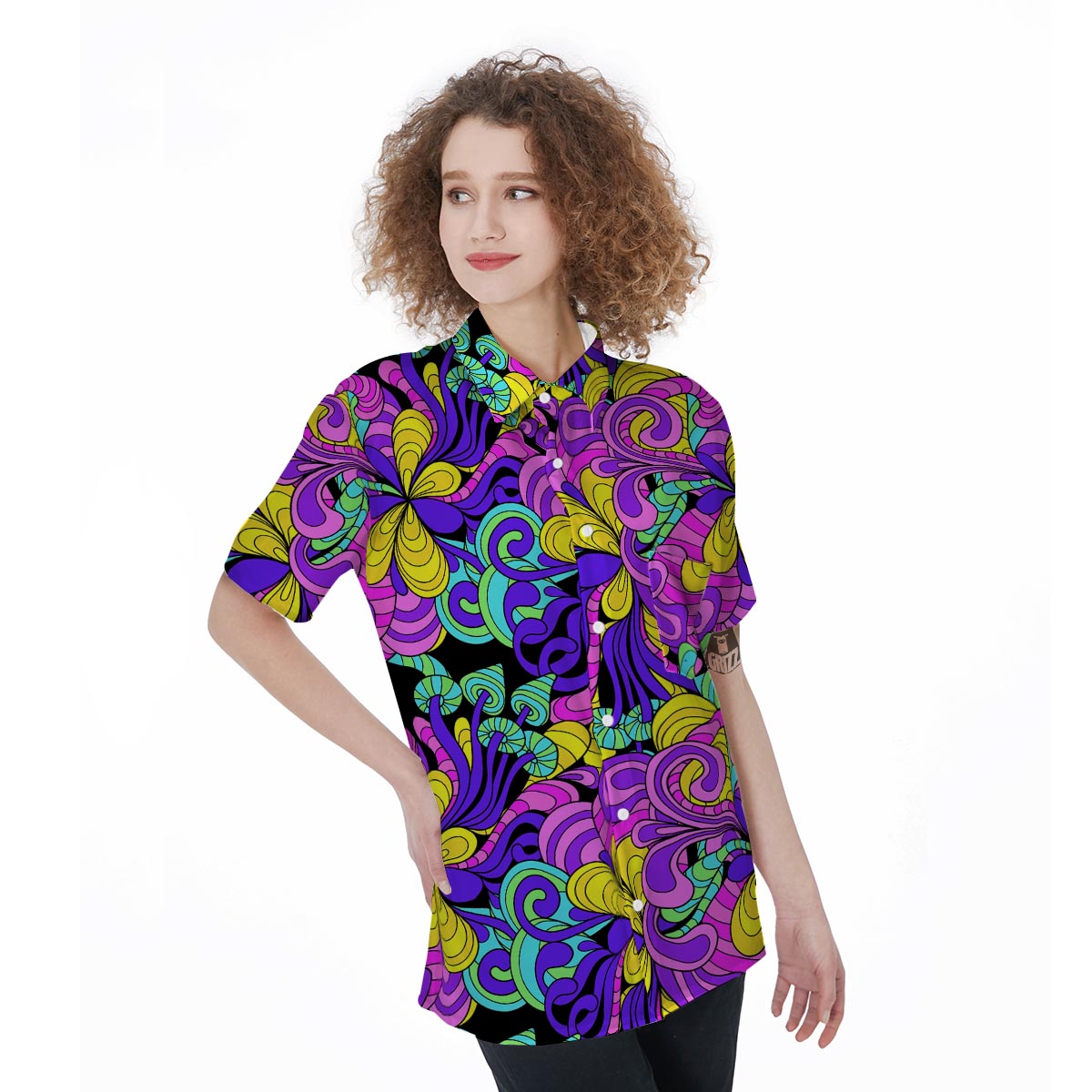 Hippie Psychedelic Mushroom Women's Short Sleeve Shirts-grizzshop