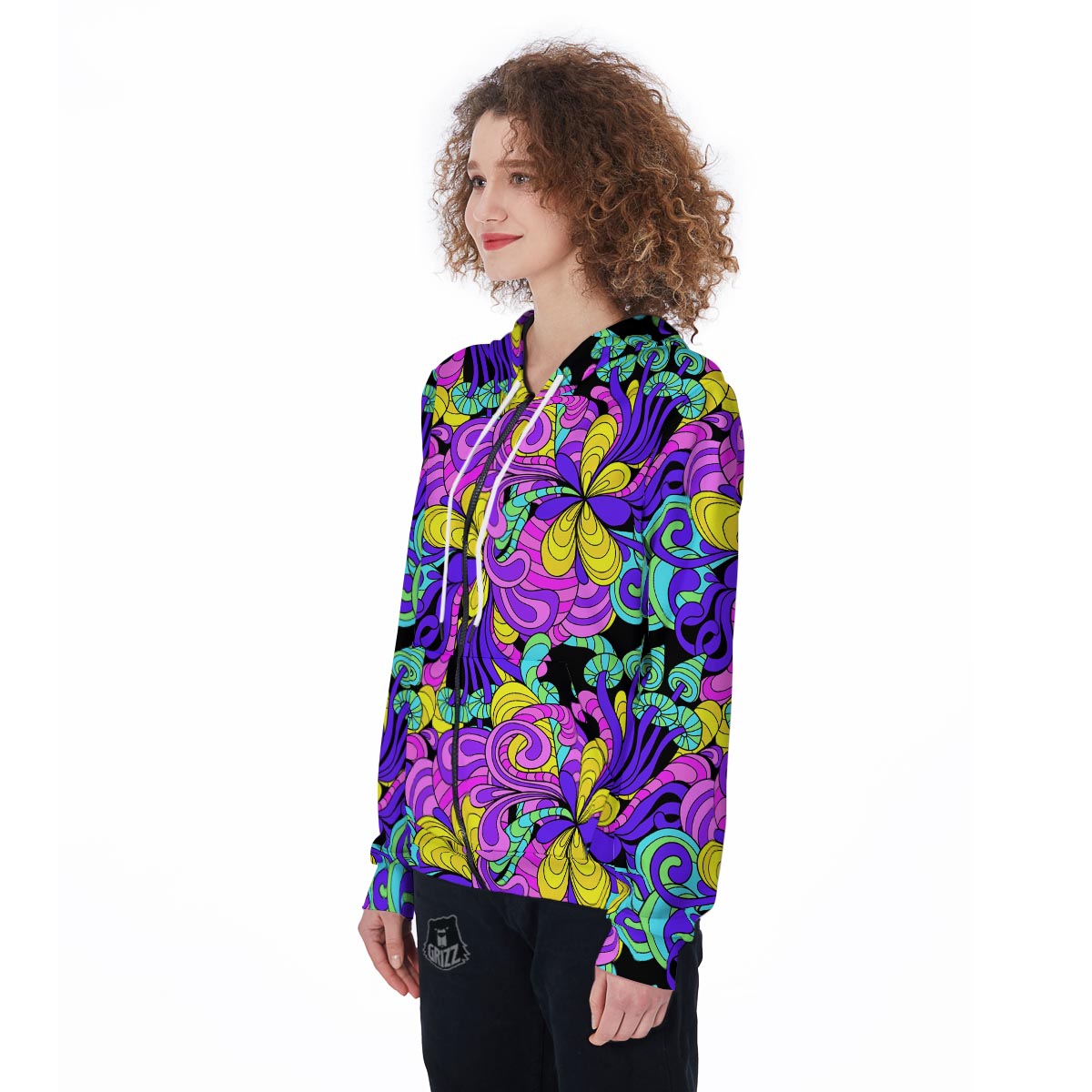 Hippie Psychedelic Mushroom Women's Zip Up Hoodie-grizzshop