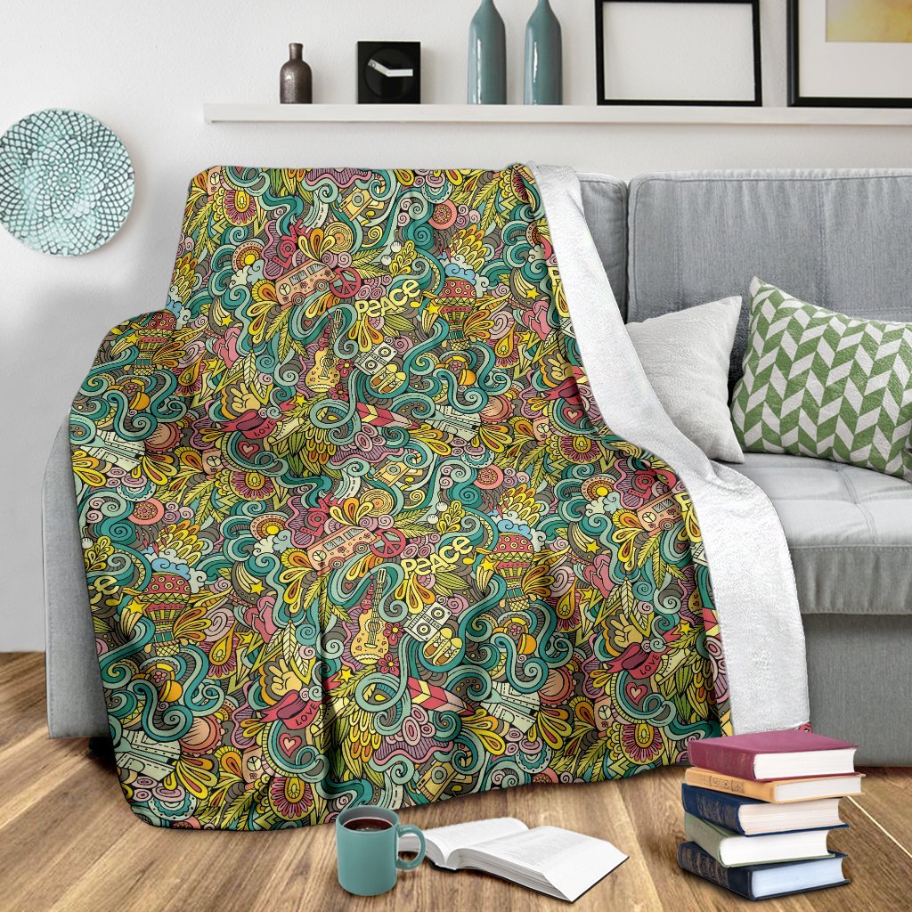 Hippie Psychedelic Van Peace Sign Pattern Print Blanket-grizzshop