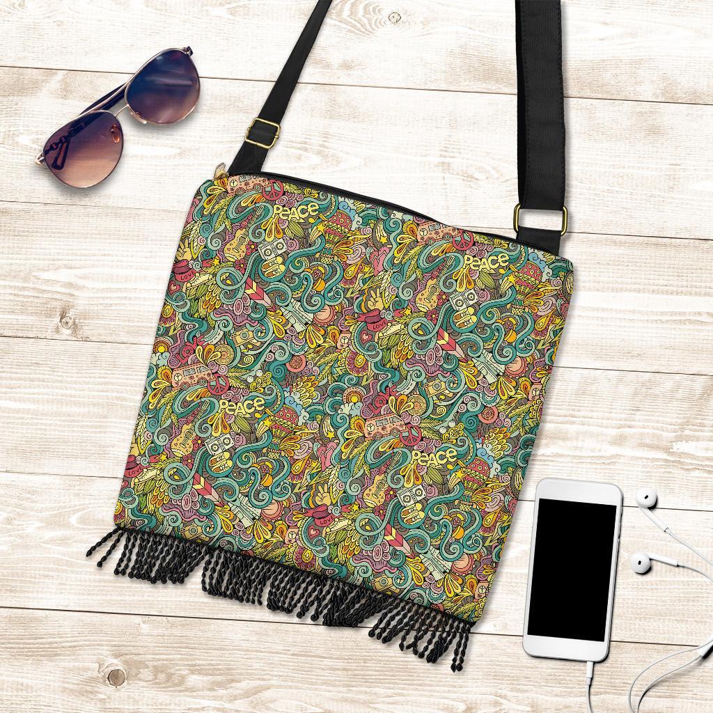 Hippie Psychedelic Van Peace Sign Pattern Print Crossbody Bags-grizzshop