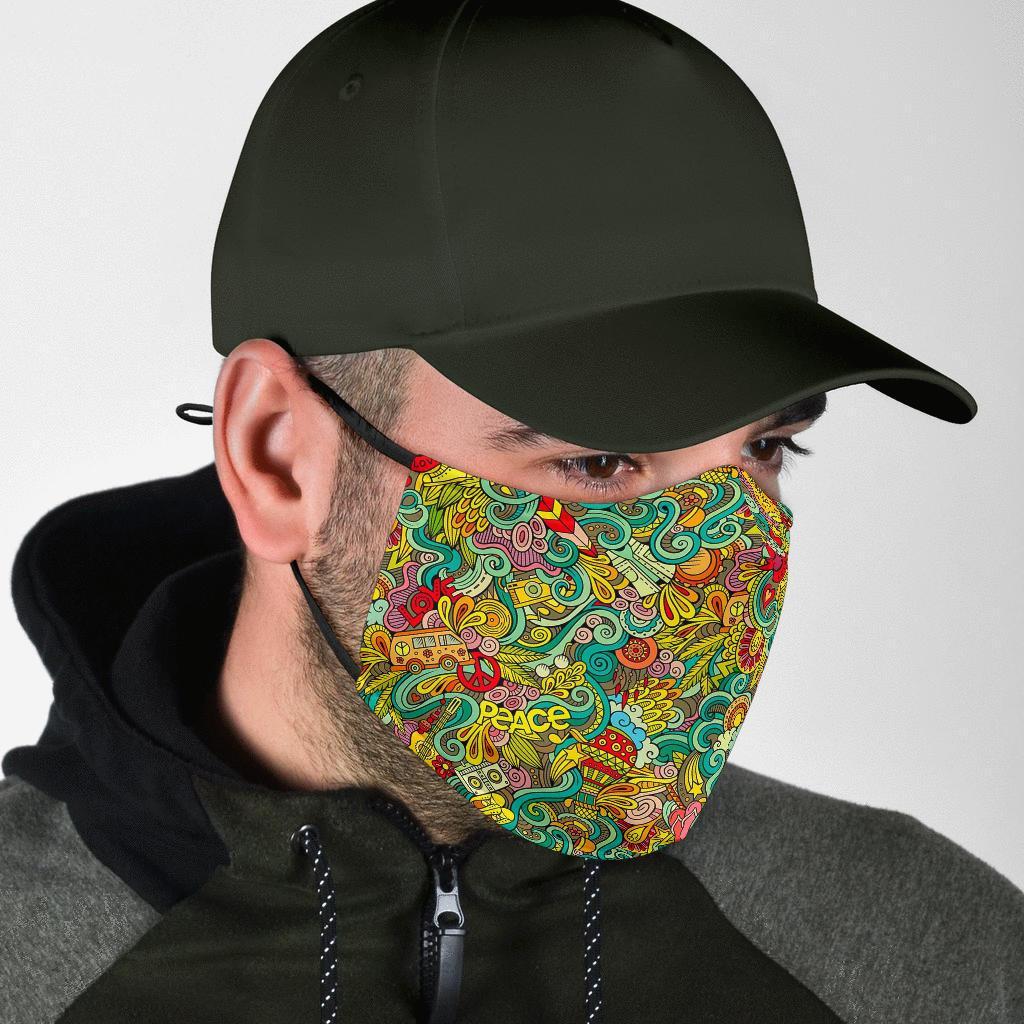 Hippie Psychedelic Van Peace Sign Pattern Print Face Mask-grizzshop