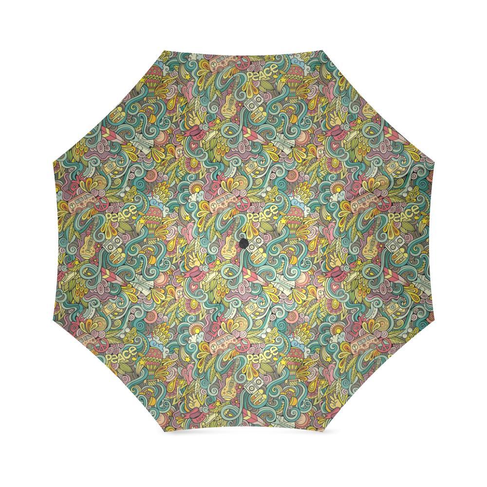 Hippie Psychedelic Van Peace Sign Pattern Print Foldable Umbrella-grizzshop