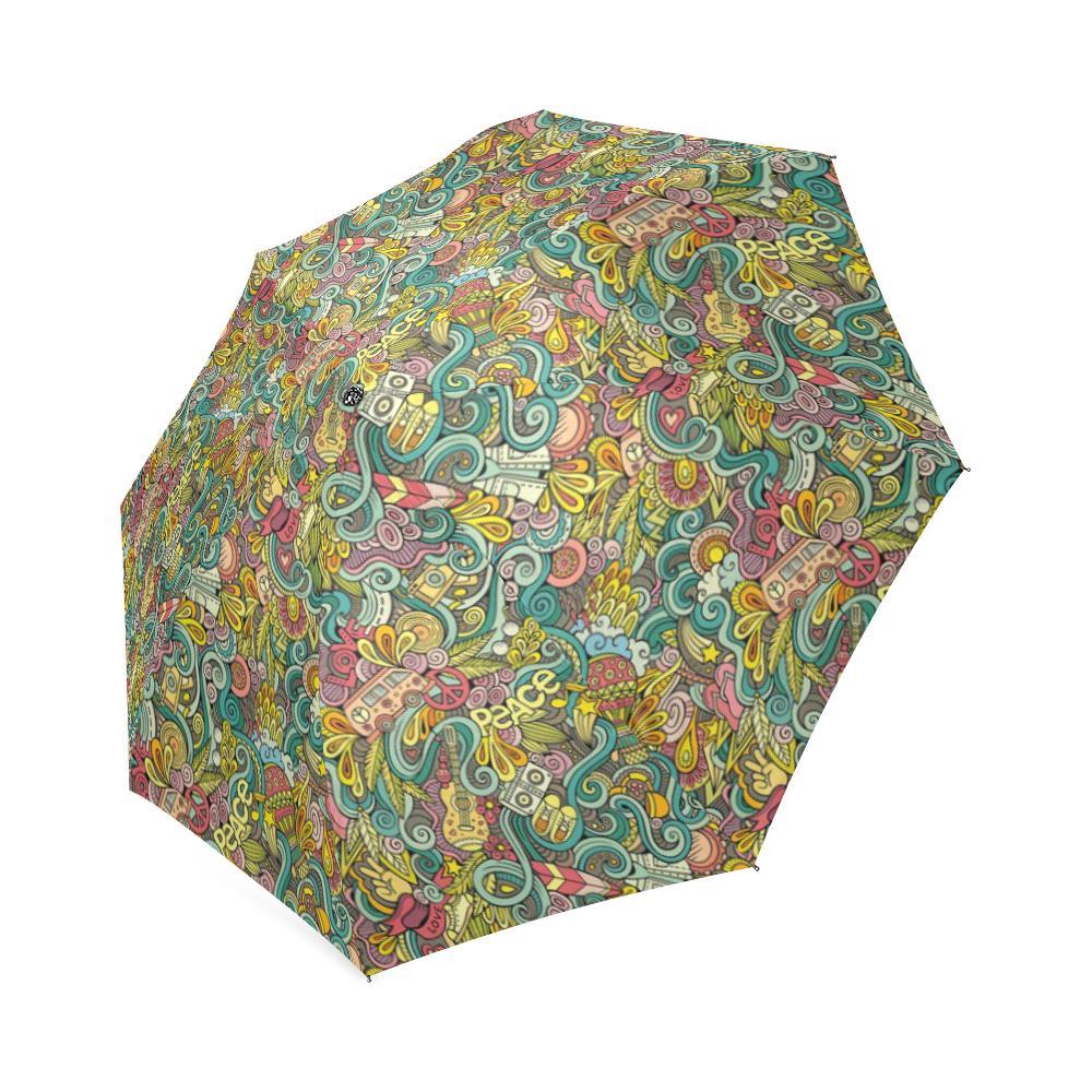 Hippie Psychedelic Van Peace Sign Pattern Print Foldable Umbrella-grizzshop