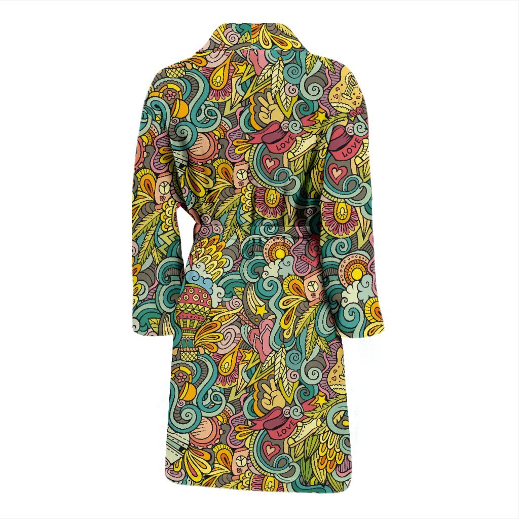 Hippie Psychedelic Van Peace Sign Pattern Print Men Long Robe-grizzshop