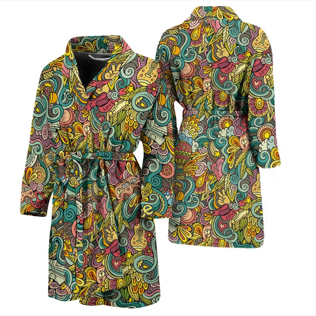 Hippie Psychedelic Van Peace Sign Pattern Print Men Long Robe-grizzshop