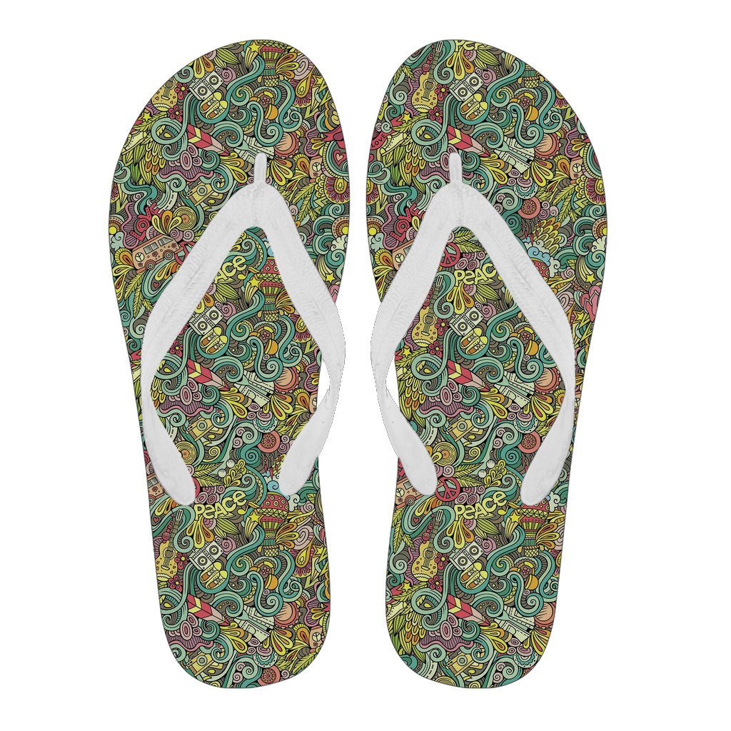 Hippie Psychedelic Van Peace Sign Pattern Print Men & Women Flip Flops-grizzshop