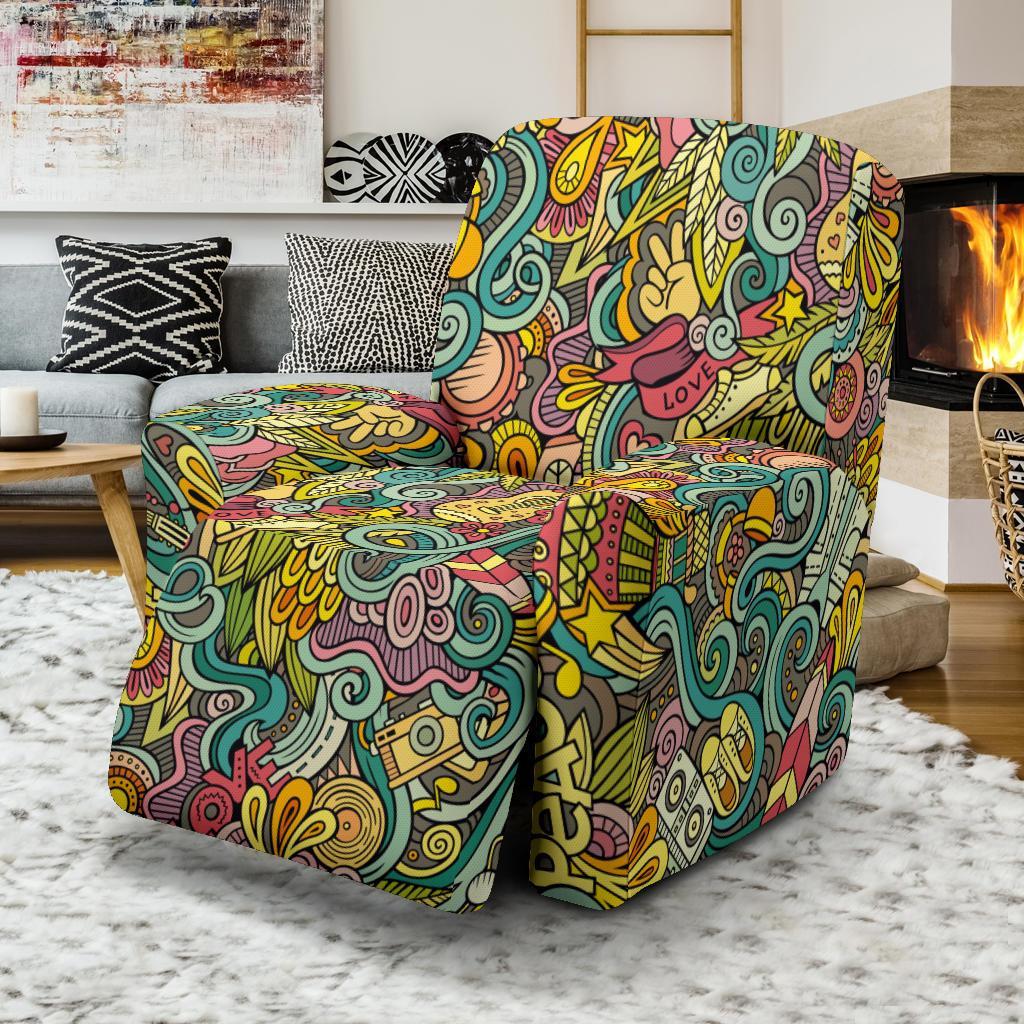 Hippie Psychedelic Van Peace Sign Pattern Print Recliner Cover-grizzshop