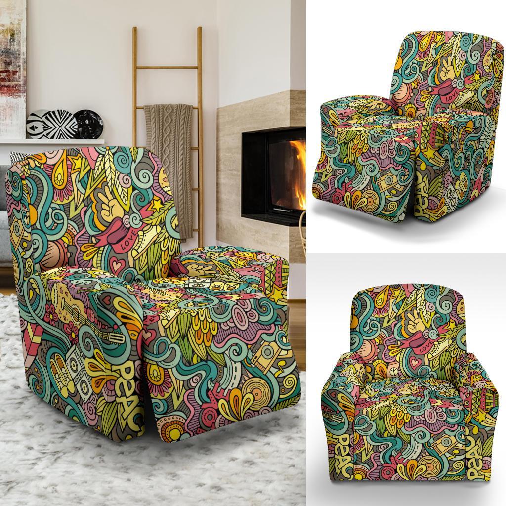 Hippie Psychedelic Van Peace Sign Pattern Print Recliner Cover-grizzshop