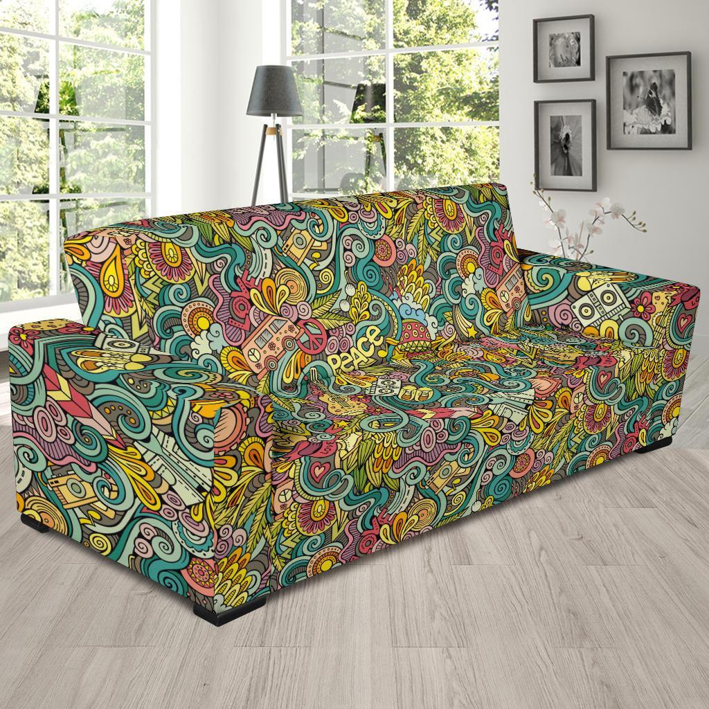 Hippie Psychedelic Van Peace Sign Pattern Print Sofa Covers-grizzshop