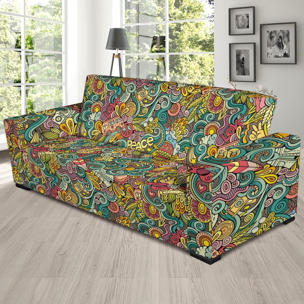 Hippie Psychedelic Van Peace Sign Pattern Print Sofa Covers-grizzshop