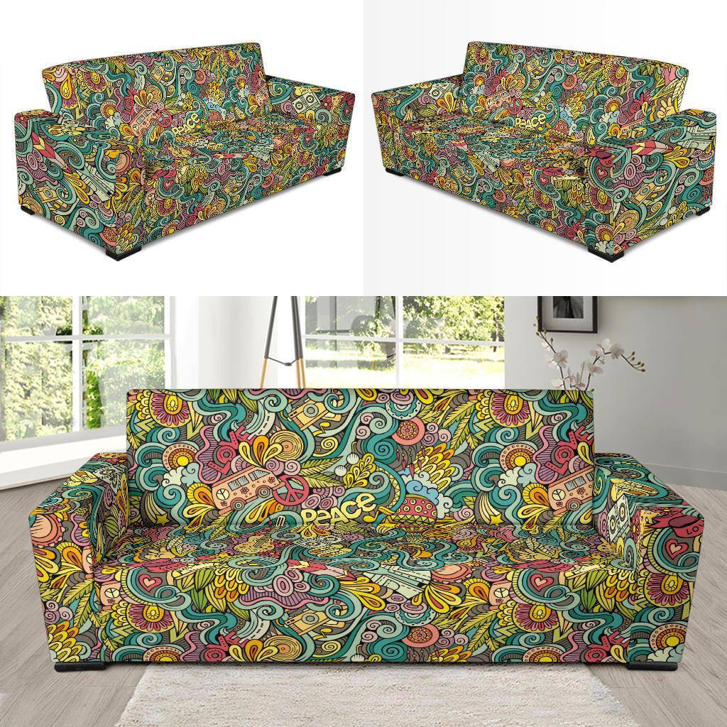 Hippie Psychedelic Van Peace Sign Pattern Print Sofa Covers-grizzshop