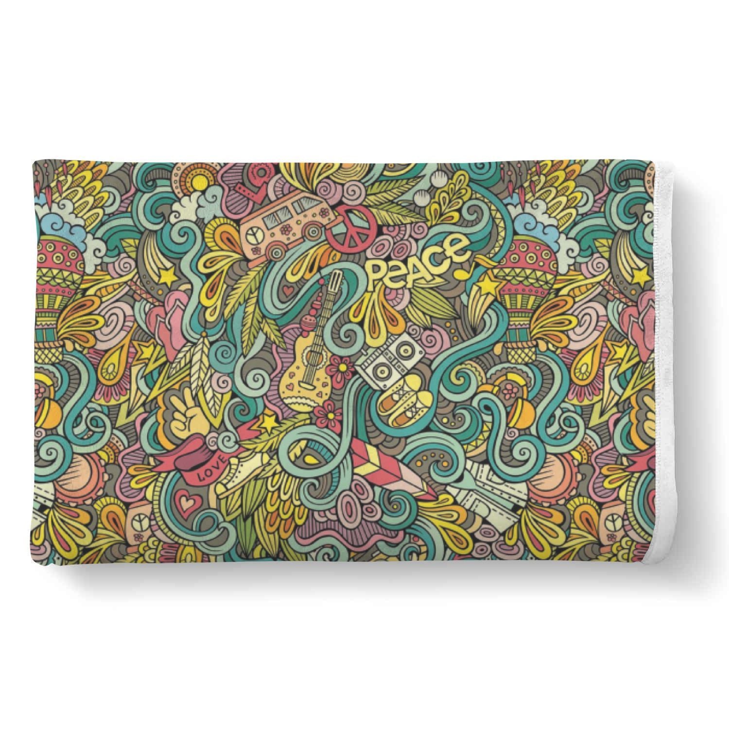 Hippie Psychedelic Van Peace Sign Pattern Print Throw Blanket-grizzshop