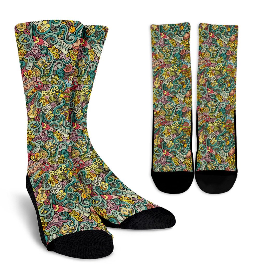 Hippie Psychedelic Van Peace Sign Pattern Print Unisex Crew Socks-grizzshop