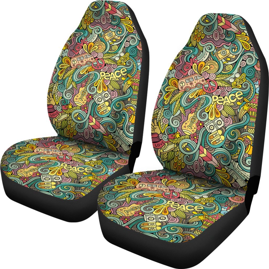 Hippie Psychedelic Van Peace Sign Pattern Print Universal Fit Car Seat Cover-grizzshop