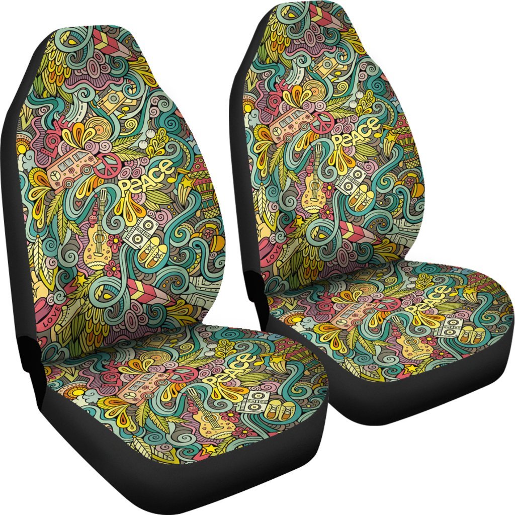 Hippie Psychedelic Van Peace Sign Pattern Print Universal Fit Car Seat Cover-grizzshop