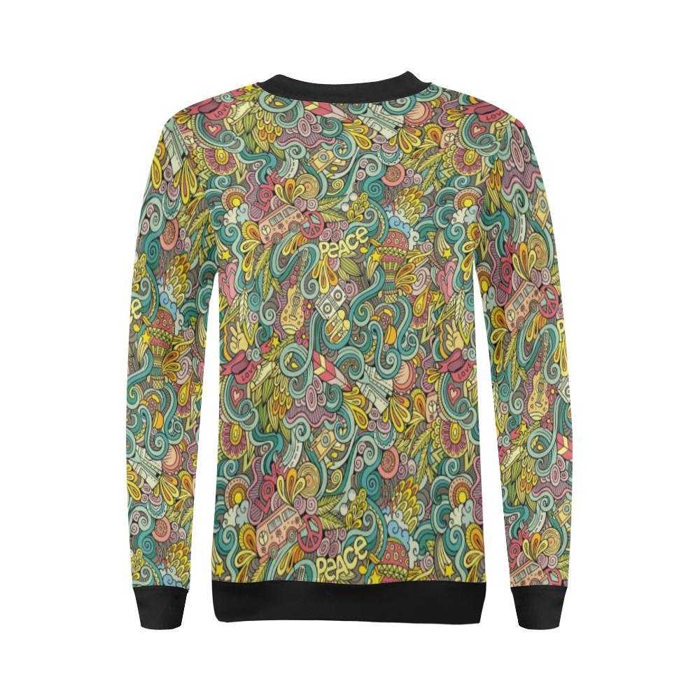 Hippie Psychedelic Van Peace Sign Pattern Print Women Crewneck Sweatshirt-grizzshop