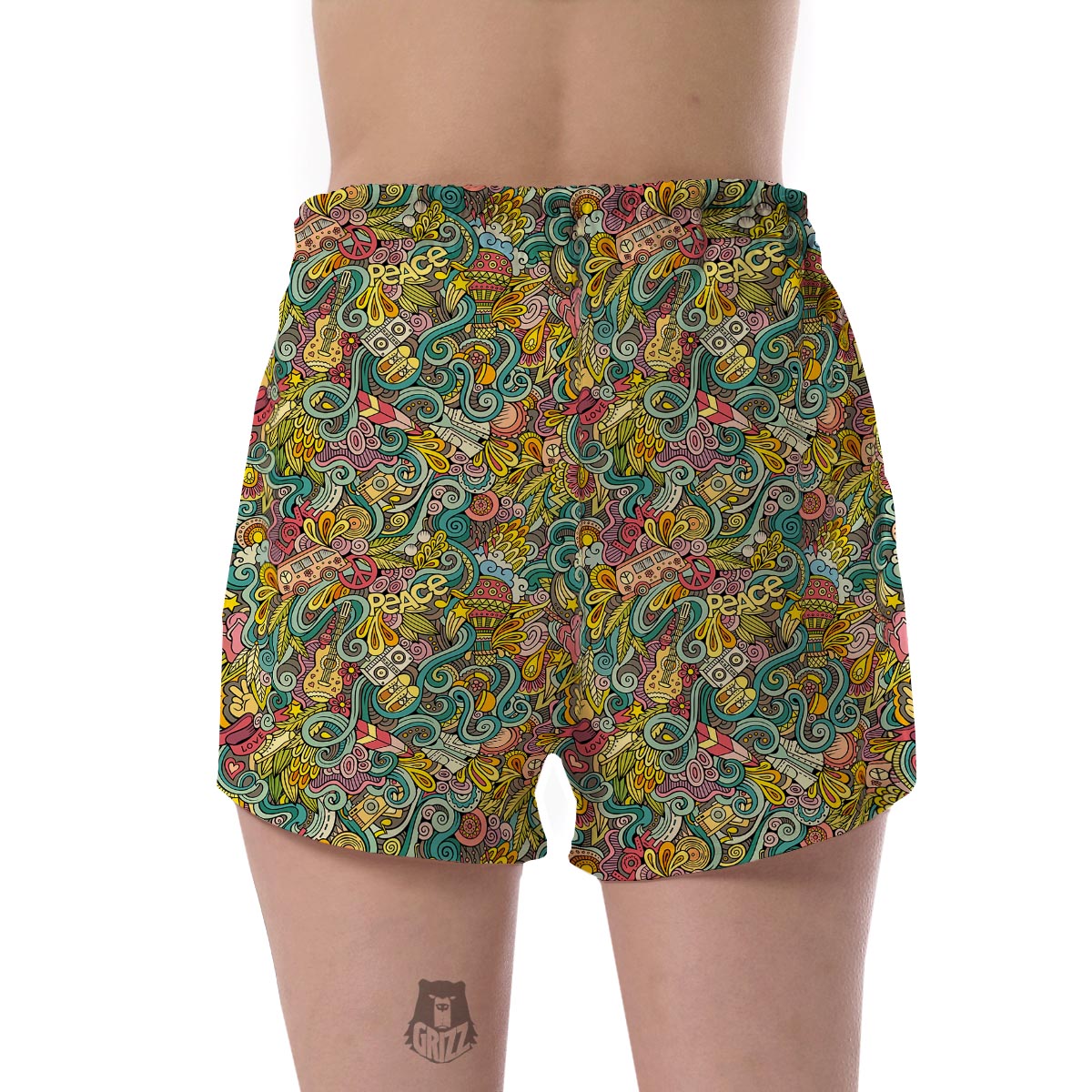 Hippie Psychedelic Van Peace Sign Pattern Print Women's Shorts-grizzshop