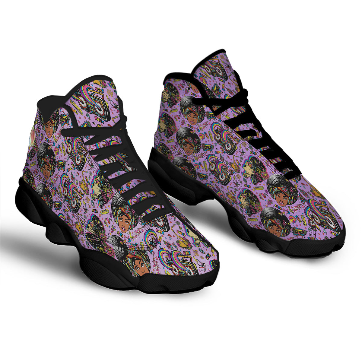 Hippie Retro Funky Women Print Pattern Black Basketball Shoes-grizzshop
