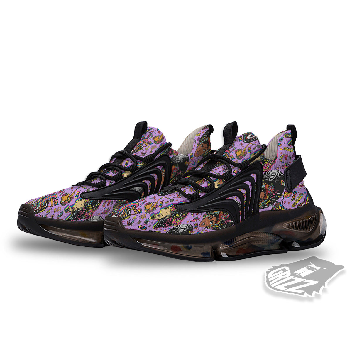 Hippie Retro Funky Women Print Pattern Black Gym Shoes-grizzshop