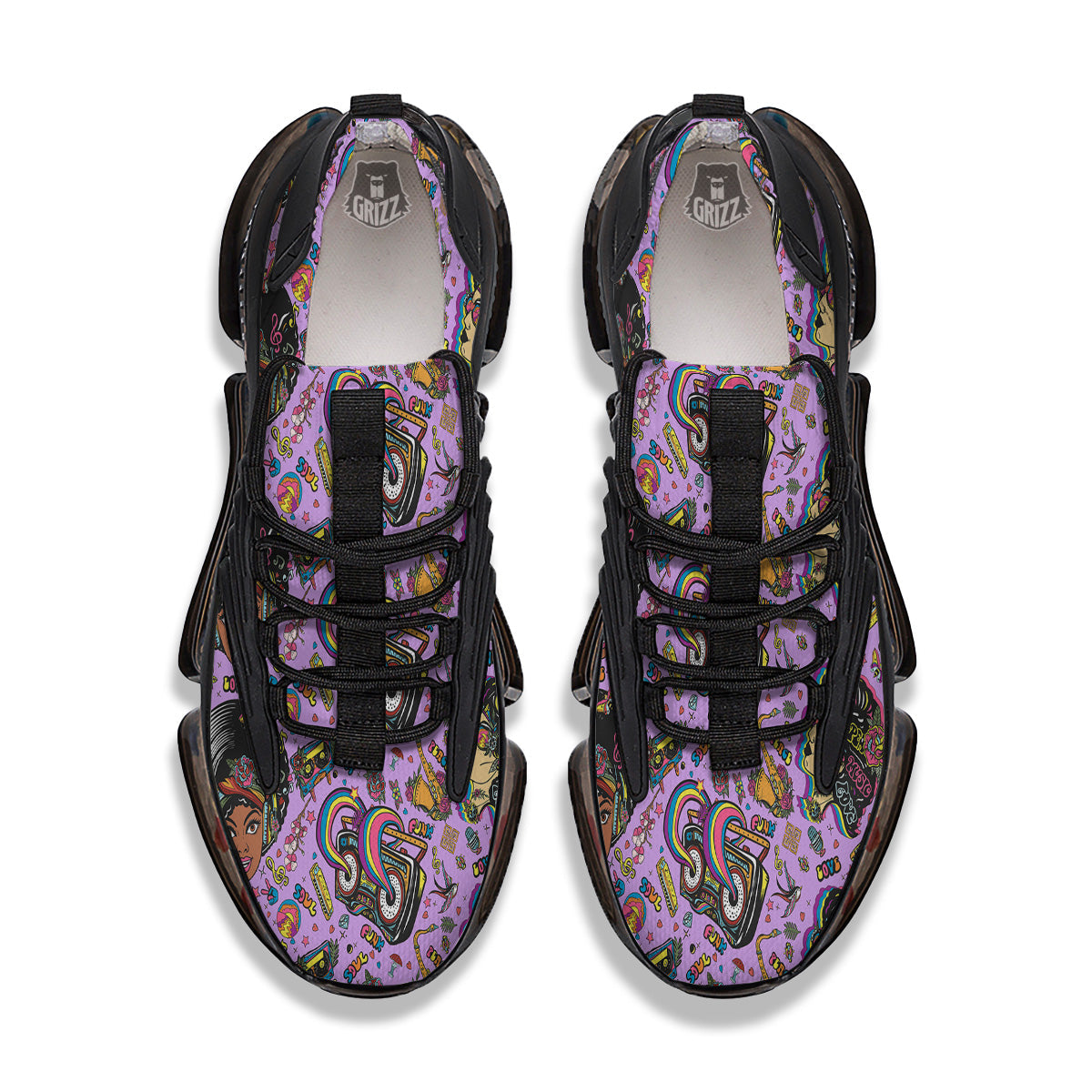 Hippie Retro Funky Women Print Pattern Black Gym Shoes-grizzshop