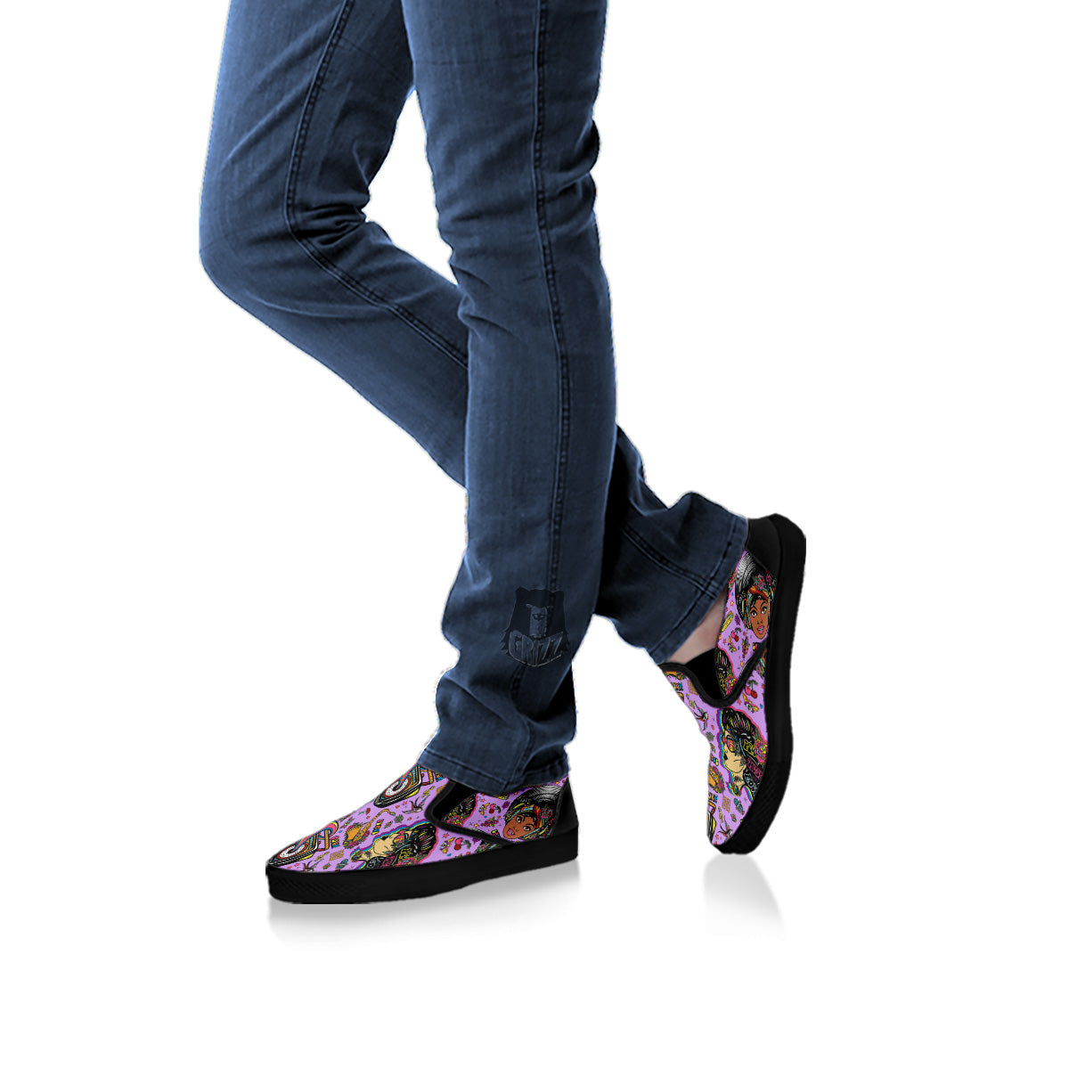 Hippie Retro Funky Women Print Pattern Black Slip On Shoes-grizzshop